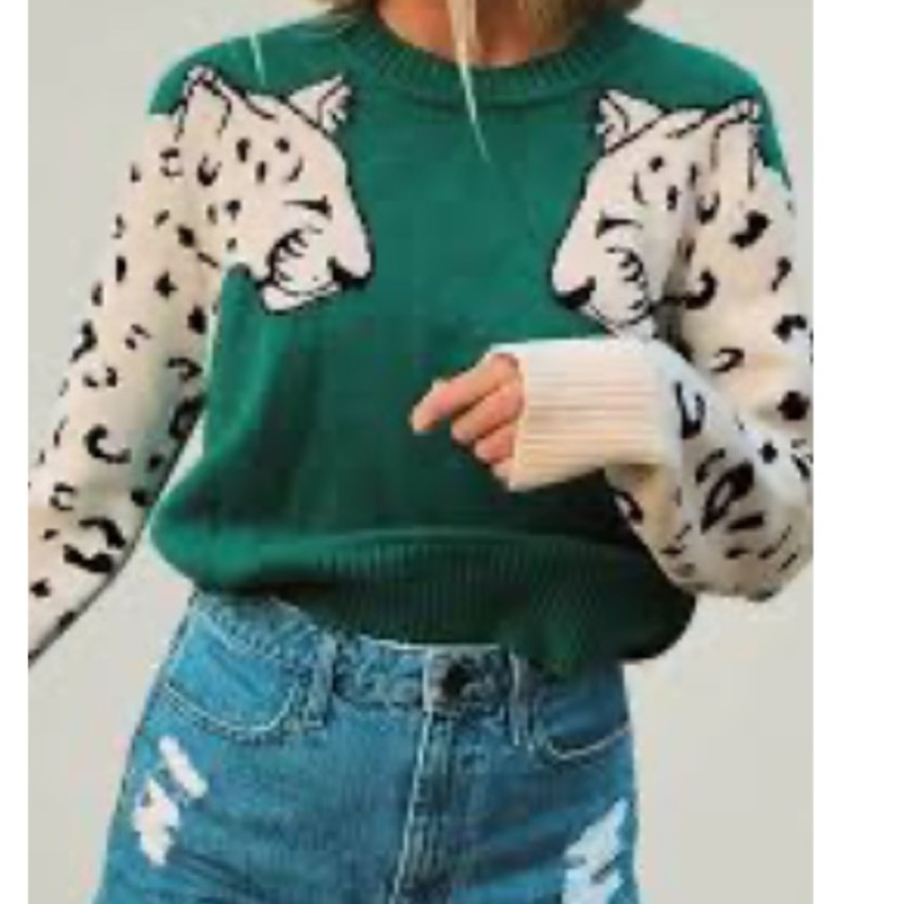 Angafashion Cheetah Sleeves Sweater